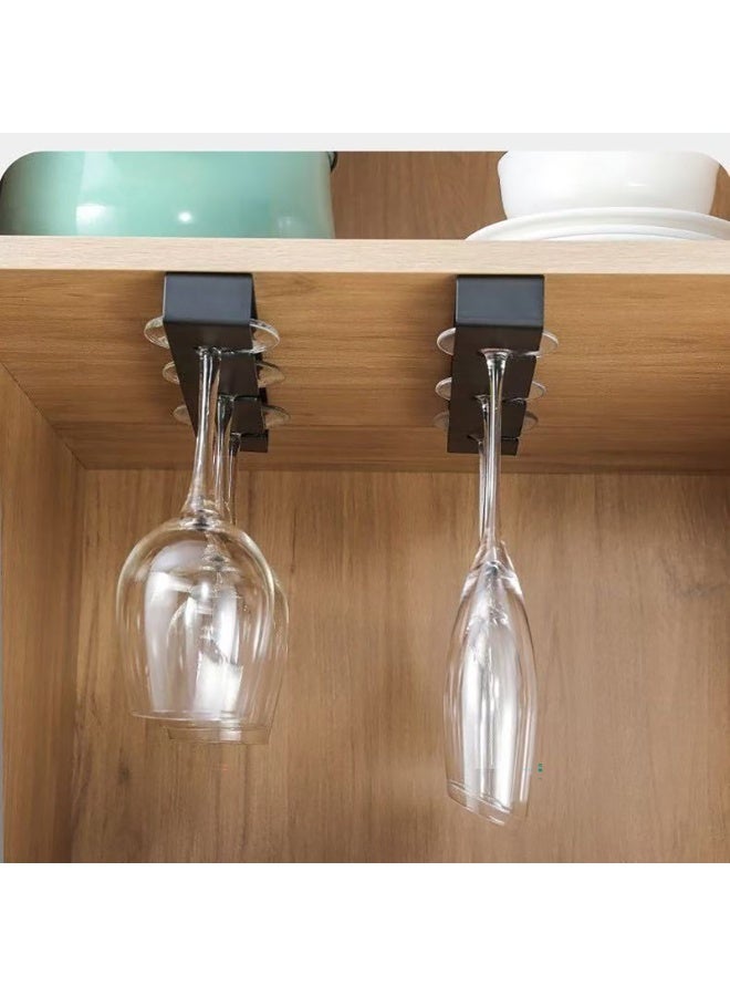 Wine Glass Holder - Punch-free Wine Glasses Holder Under Cabinet, Hanging Stemware Rack, for Bar Under Cabinet Wine Glass Holder self-adhesive (Excluding Cups) (2 Pack-Black-B) - Image 4